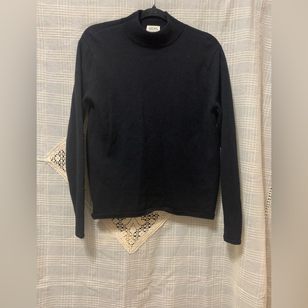 Clichy Black 100% Merino Wool Sweater Small Vintage neutral knits essential